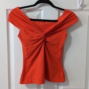 Aritzia Contour Twist Off-Shoulder Orange Top